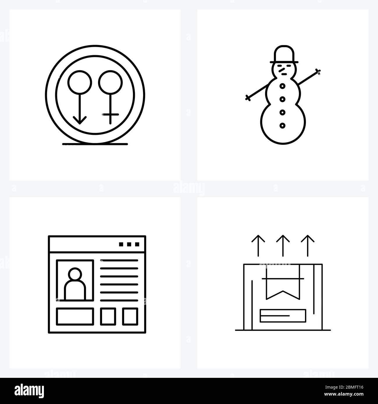 Universelle Symbole von 4 Modern Line Icons von weiblich, Web, männlich, Winter, aufwärts Vektor Illustration Stock Vektor