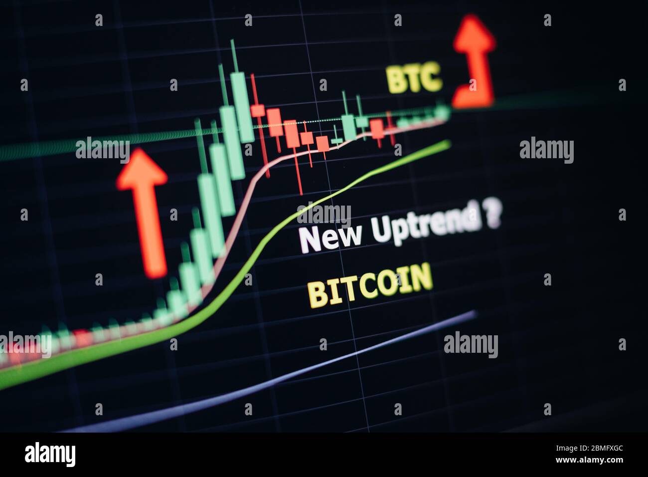 Bitcoin-Preisprognose und Langzeit-Vorhersage-Diagramm. BTC-Grafik für  Aktienanlagen mit Kerzenleuchtern. Aufwärtstrend nach Halbierung  Stockfotografie - Alamy