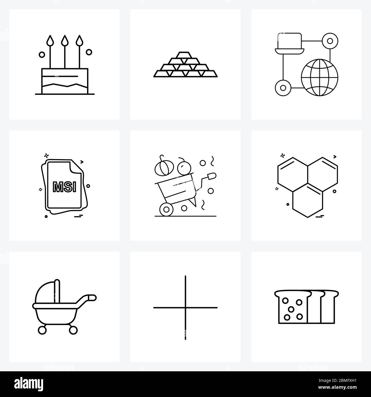Universelle Symbole von 9 Modern Line Symbole der Schubkarre, Dateien, Verbindung, Dateityp, Datei Vektor Illustration Stock Vektor