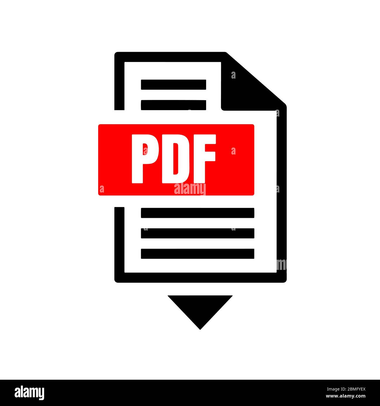 Einfache rote schwarze flache Zeichen von pdf Download-Symbol-Taste isoliert auf weißem Hintergrund Stock Vektor