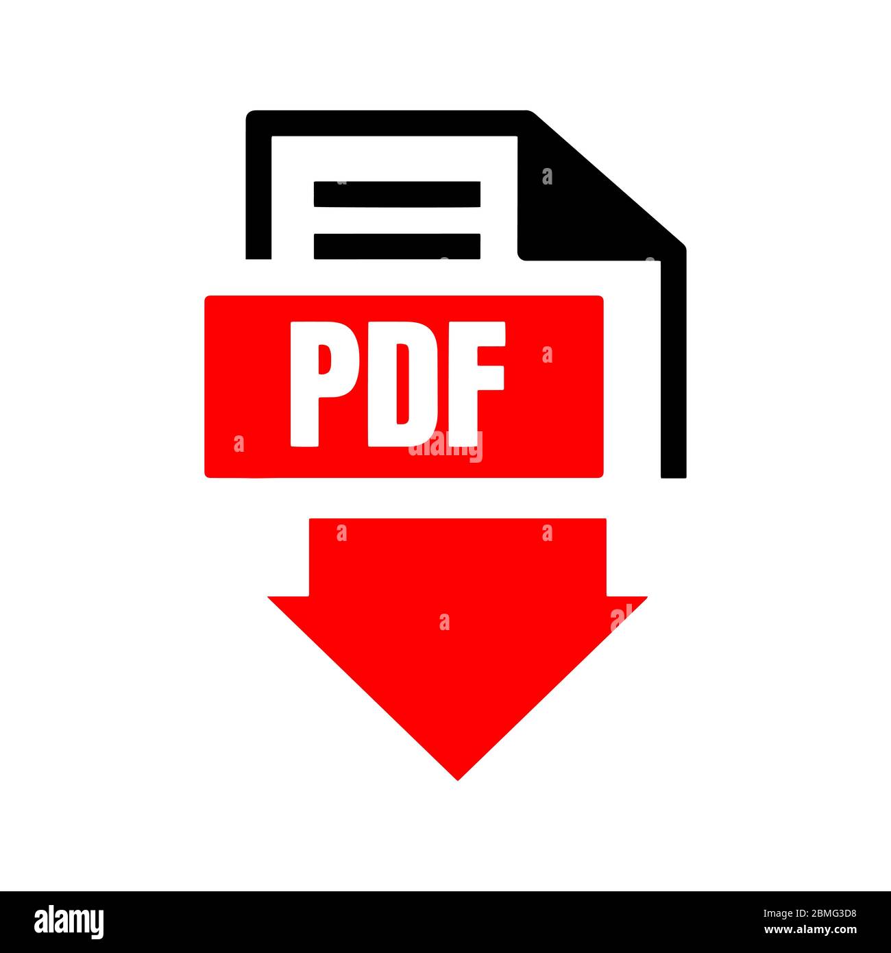 Rot schwarz flaches Zeichen von pdf herunterladen Symbol Logo Symbol-Taste isoliert auf weißem Hintergrund Stock Vektor