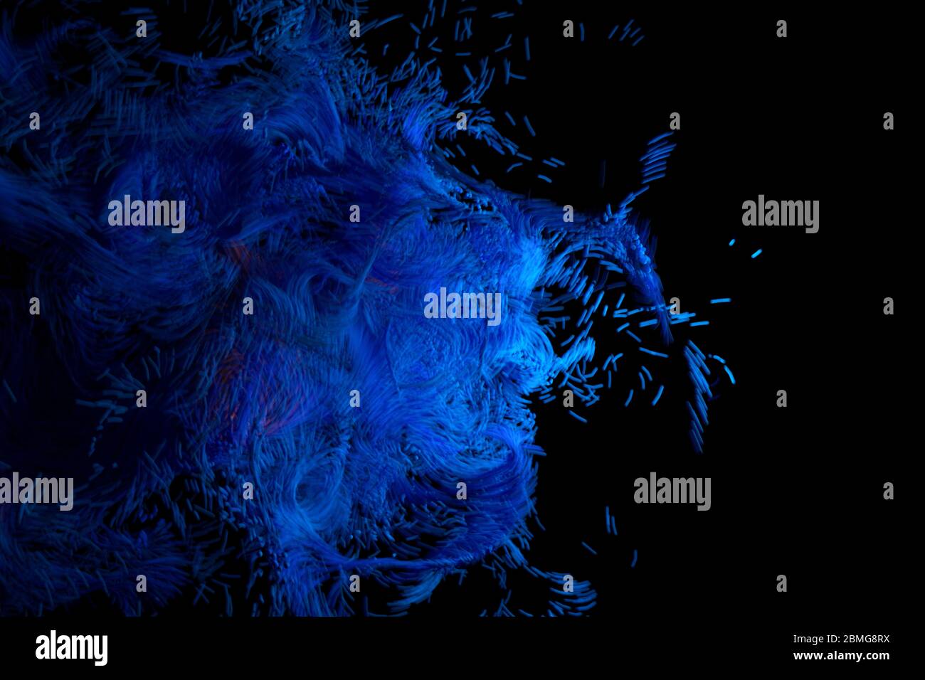Blau glühende Wolke Computing mit Partikeln. Coronavirus-Konzept. Vom Computer generierter abstrakter Hintergrund. 3d-Illustration Stockfoto