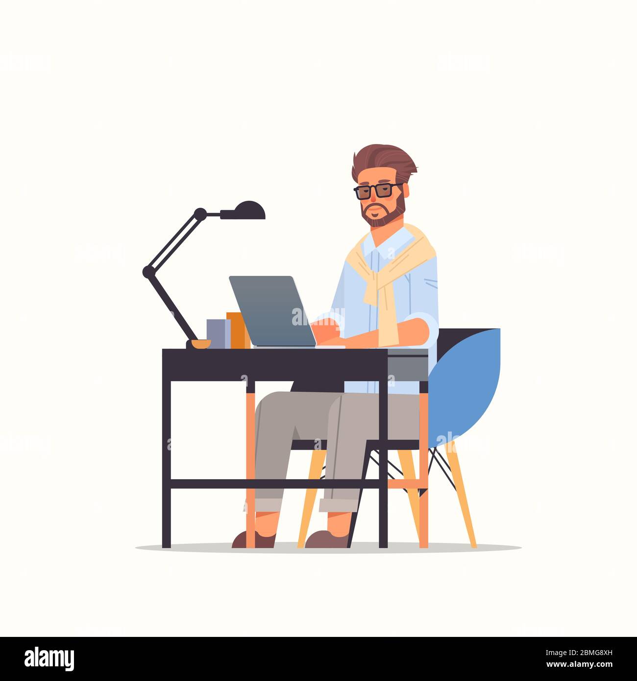 Geschäftsmann mit Laptop-Business Mann am Arbeitsplatz Freelance Konzept männlich Cartoon Charakter voller Länge Vektor-Illustration sitzen Stock Vektor