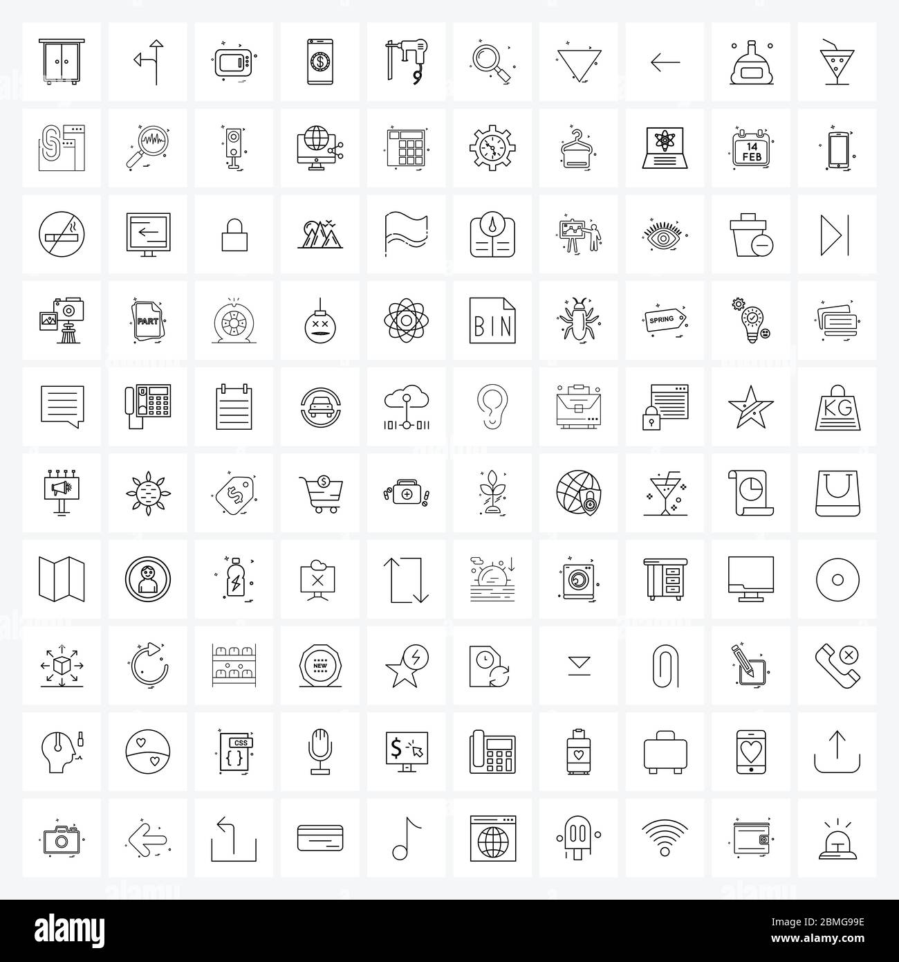 Satz von 100 UI Icons und Symbole für Hardware, Bohrmaschine, Mikrowelle,  Telefon, Banking Vektor Illustration Stock-Vektorgrafik - Alamy