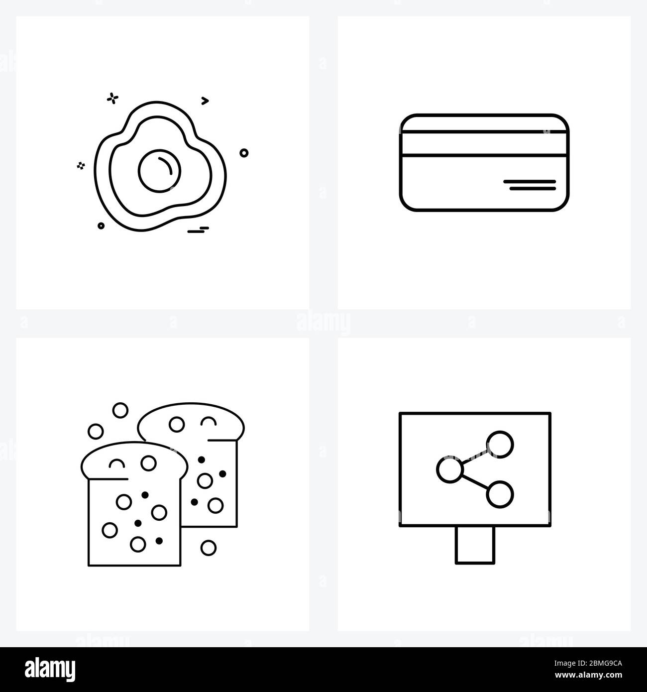 4 Universal Icons Pixel Perfect Symbole für Lebensmittel, Bauernhof, Bratei, Debitkarte, Computer Vektor Illustration Stock Vektor