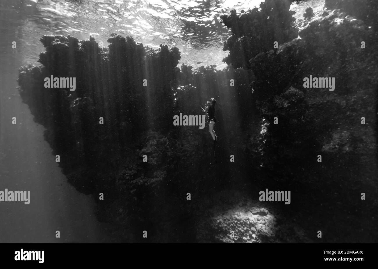 Free Diver Tauchen unter Wasser im Roten Meer Stockfoto