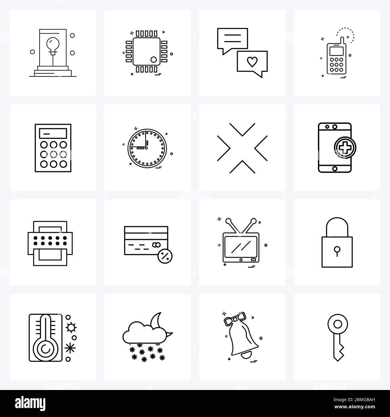 Set von 16 Modern Line Icons von Rechner, Adder, Liebe Chat, Telefon, Telefon Vektor Illustration Stock Vektor