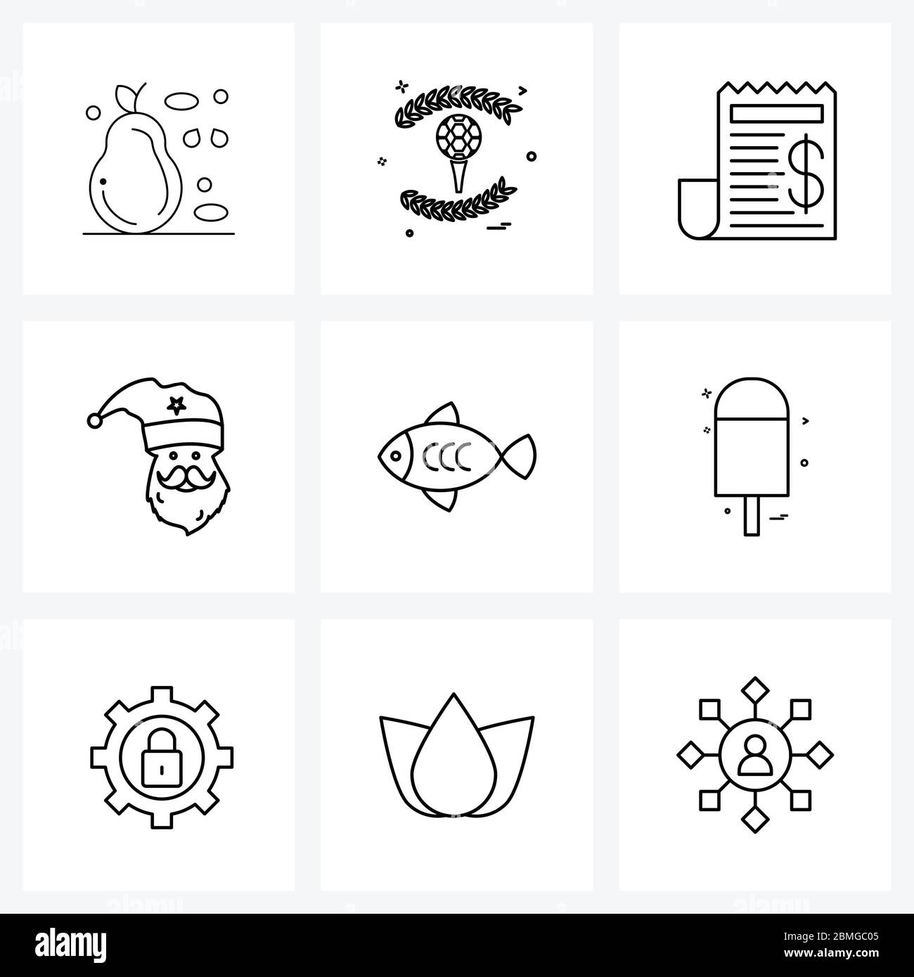 9 Universal Icons Pixel Perfect Symbole von Essen, Weihnachten, Abrechnung, Schneemann, Slip Vektor Illustration Stock Vektor