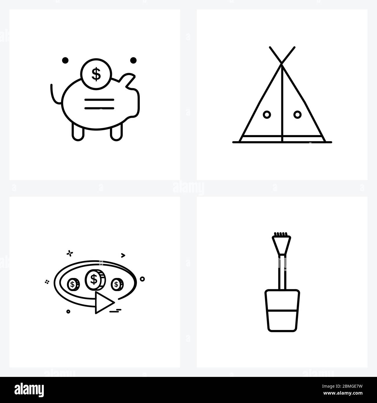 4 Universal Icons Pixel Perfect Symbole von Bank, Geld, Cowboy, Wigwam, Schönheit Vektor Illustration Stock Vektor