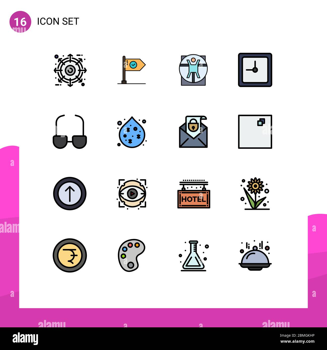 Set von 16 modernen UI-Symbole Symbole Zeichen für Zeit, Uhr, Ziel, scane, Mann editierbar Creative Vector Design-Elemente Stock Vektor