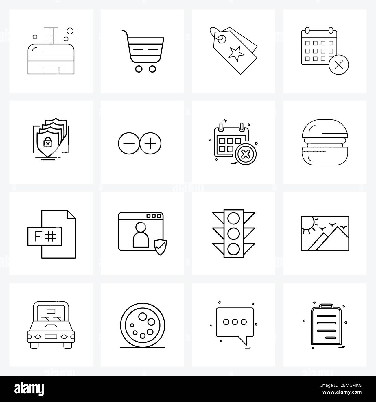 Einfache Reihe von 16 Line Icons wie Schutz, dsgvo-Sicherheit, Preise, Zeitplan, Fristen Vektor-Illustration Stock Vektor