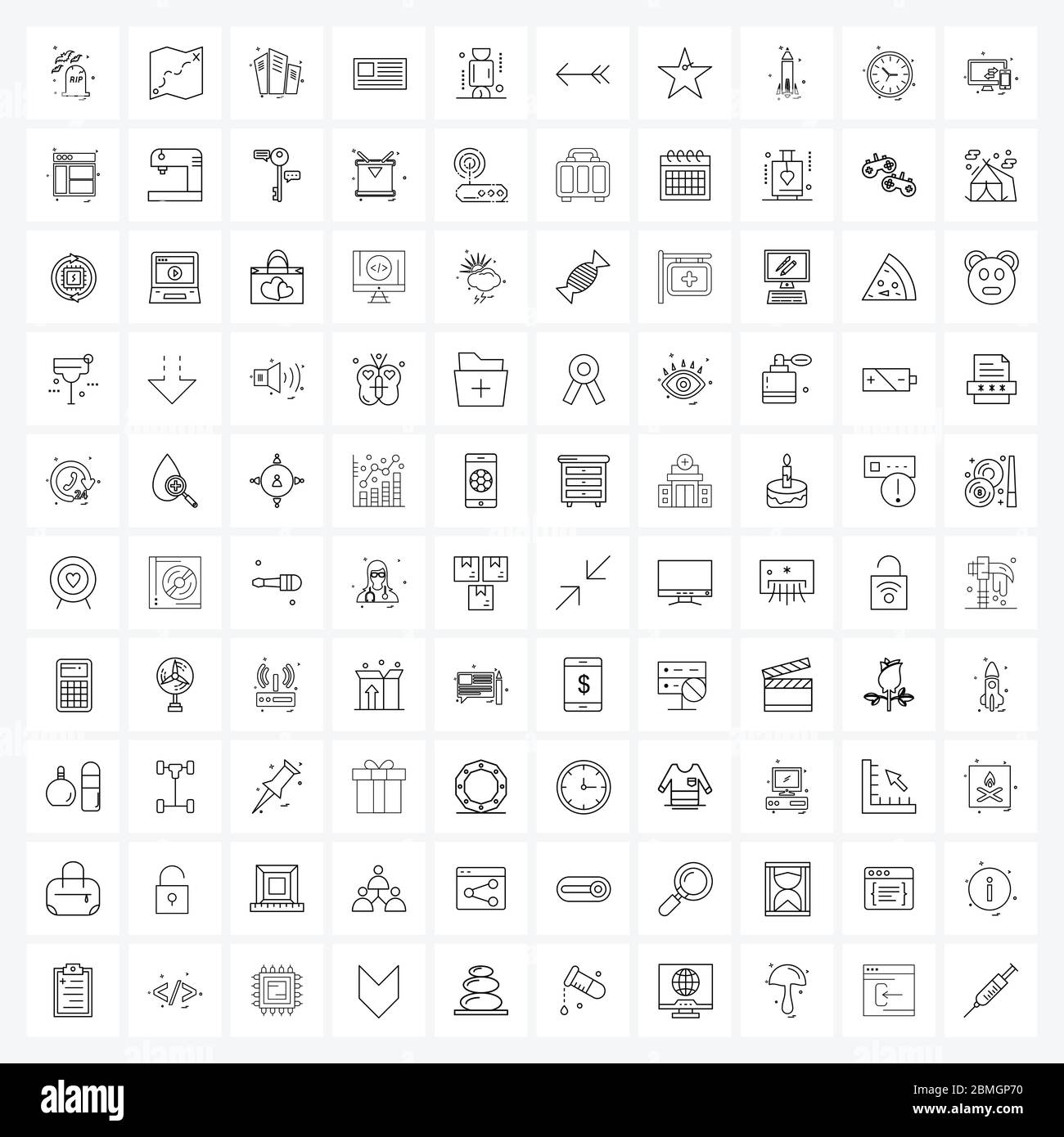 100 Universal Line Icon Pixel Perfect Symbole von Geschäft, Schüler, Wohnung, Schule, Karte Vektor Illustration Stock Vektor