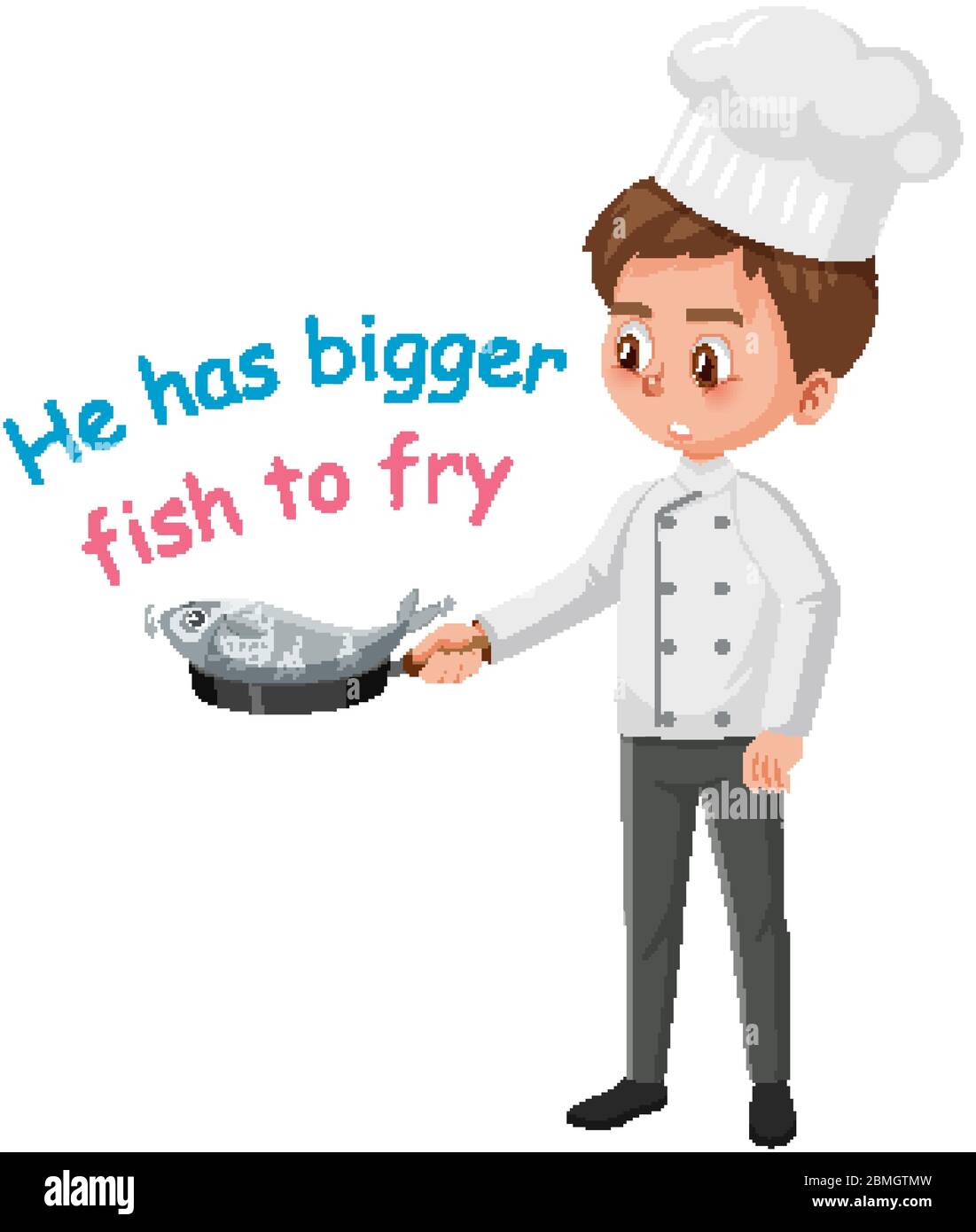 Englische Redewendung mit Bildbeschreibung für er hatte größere Fische auf weißem Hintergrund Abbildung braten Stock Vektor
