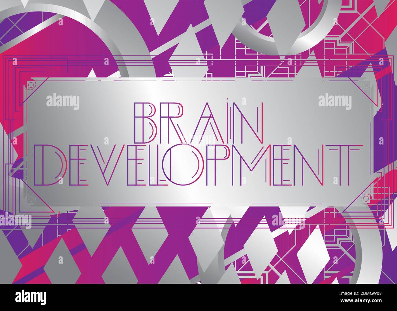 Art Deco Brain Development Text. Dekorative Grußkarte, Schild mit Vintage-Buchstaben. Stock Vektor