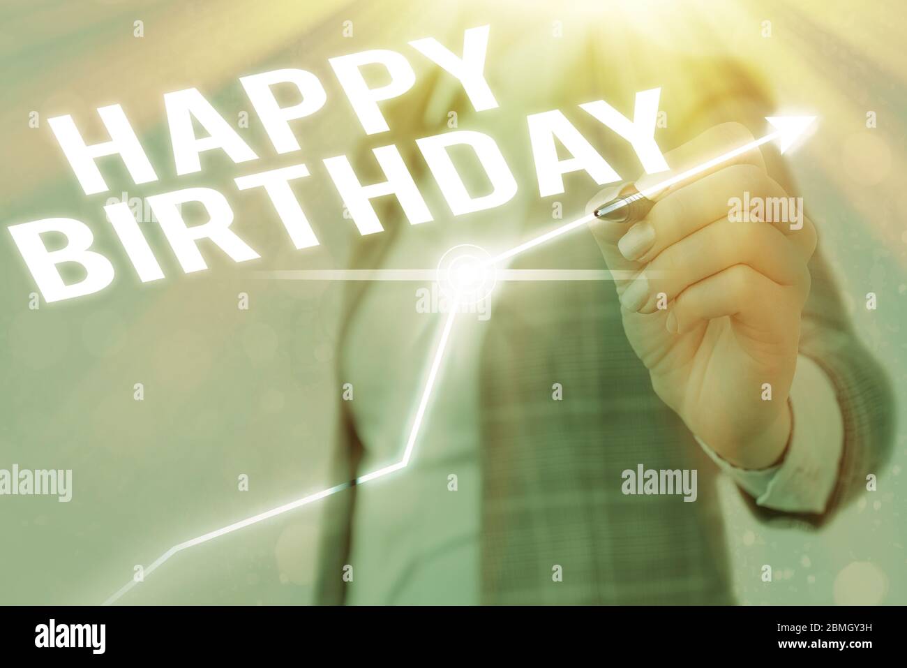 Textschild mit Happy Birthday. Geschäftsfoto, das das Geburtsjubiläum eines Individuums zeigt, wird mit Geschenken gefeiert Stockfoto