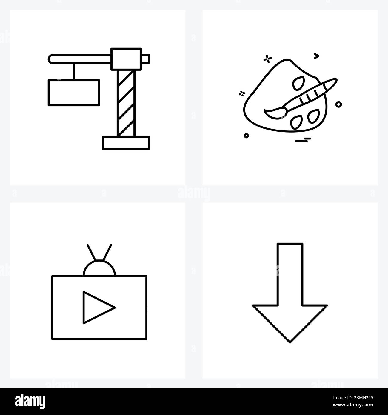 Set von 4 Modern Line Icons für Bau, Spiel, Waren, Farbtablett, Uhr Vektor Illustration Stock Vektor