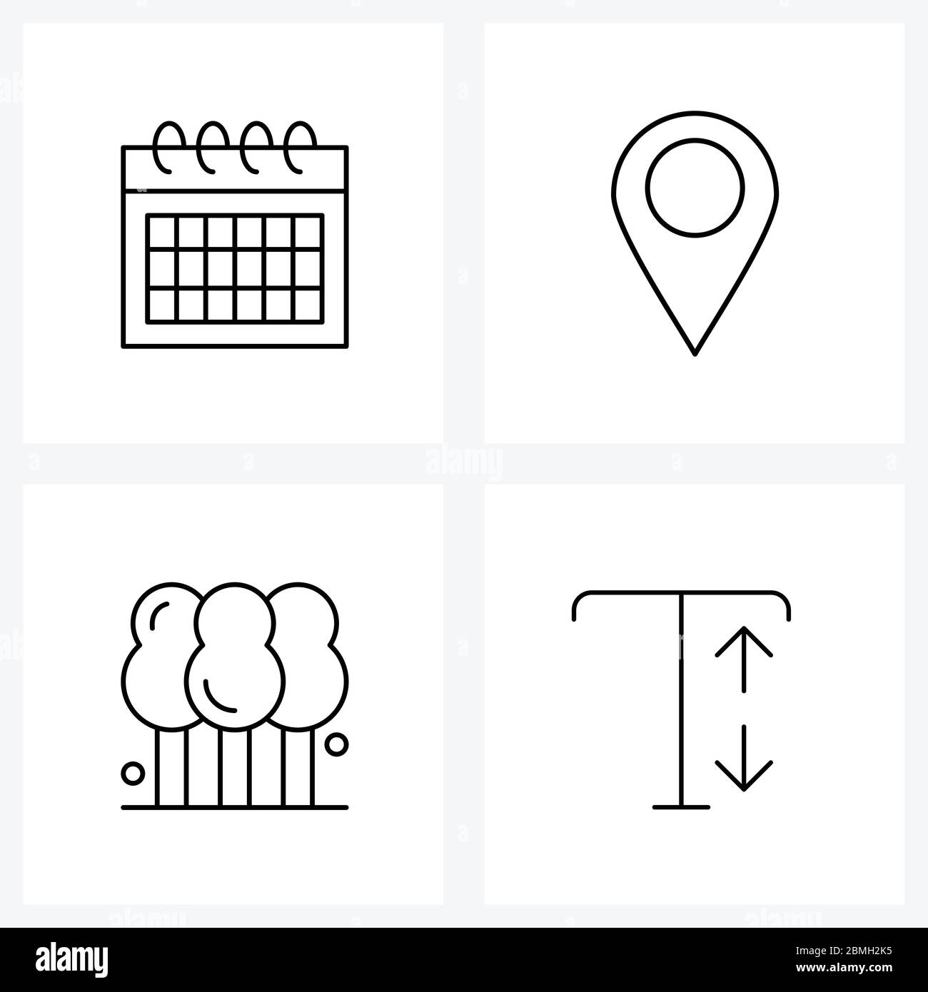 Set von 4 modernen Linien Symbole von Kalender, Baum, Kartenzeiger, eco, up Vektor Illustration Stock Vektor