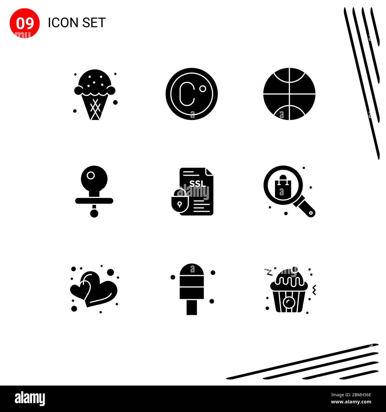 9 Kreative Symbole Moderne Zeichen und Symbole von ssl, Dokument, Basketball, Zertifikat, Nippel editierbar Vektor Design-Elemente Stock Vektor