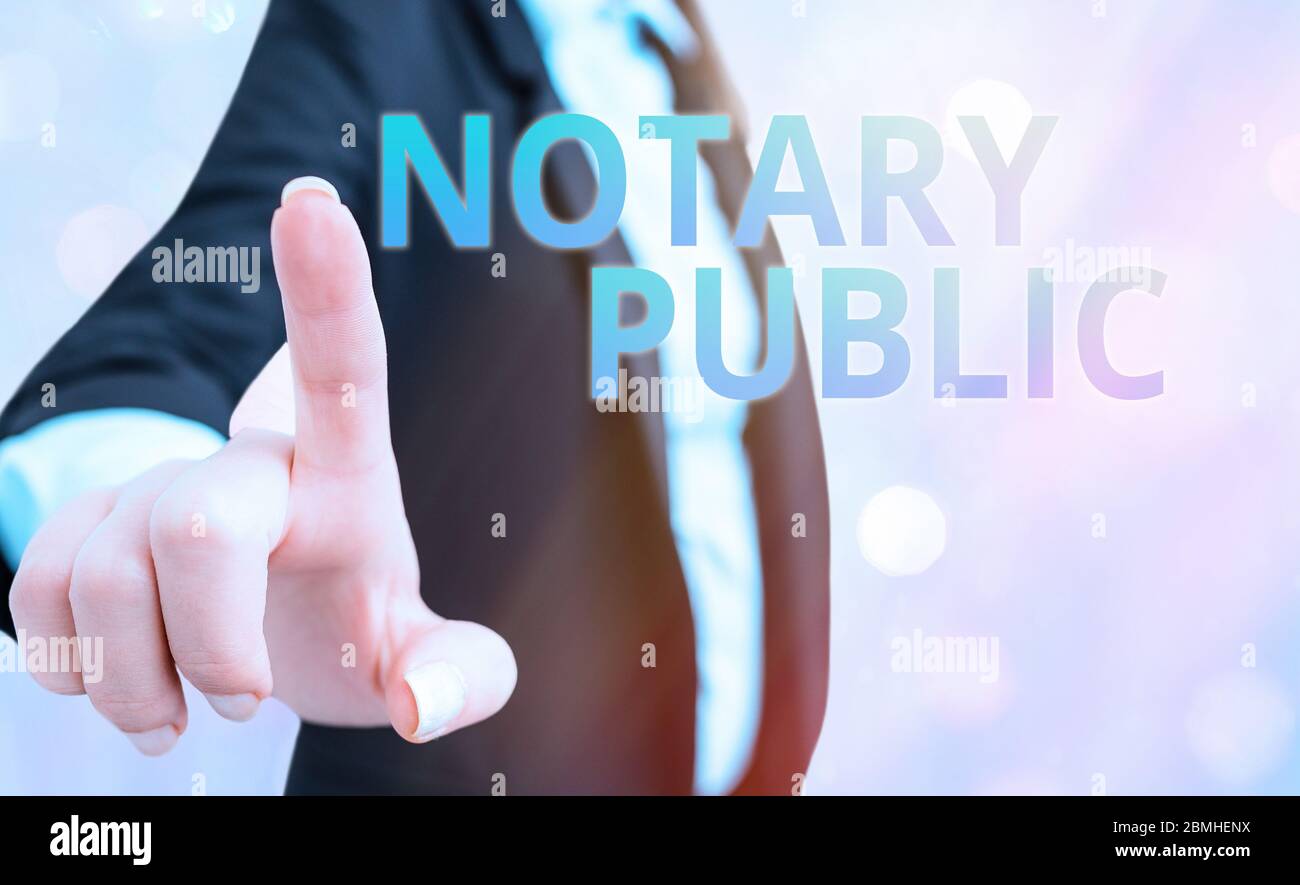 Textschild mit Notar Public. Business Foto Text Legalität Dokumentation Genehmigung Zertifizierungsvertrag Stockfoto