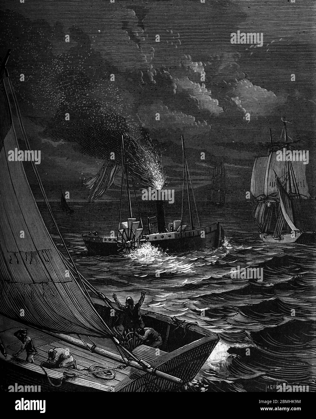 Le Clermont, Premier Bateau a vapeur, realise par l'inventeur americain Robert Fulton (1765-1815) le 9/08/1803 - das erste Dampfschiff "Clermont" erfinden Stockfoto