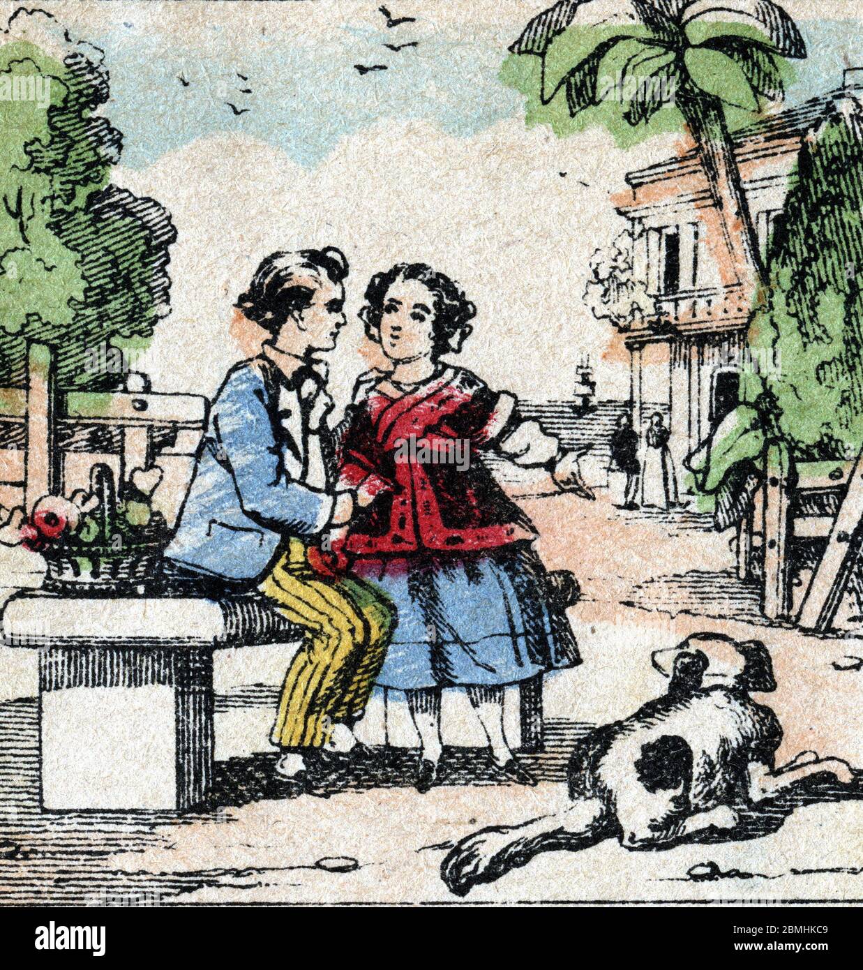 Illustration de 'Paul et Virginie' de Bernardin de Saint Pierre (1737-1814) : les deux enfants amis sur l'ile de france (puis ile Maurice) - Paul et V. Stockfoto