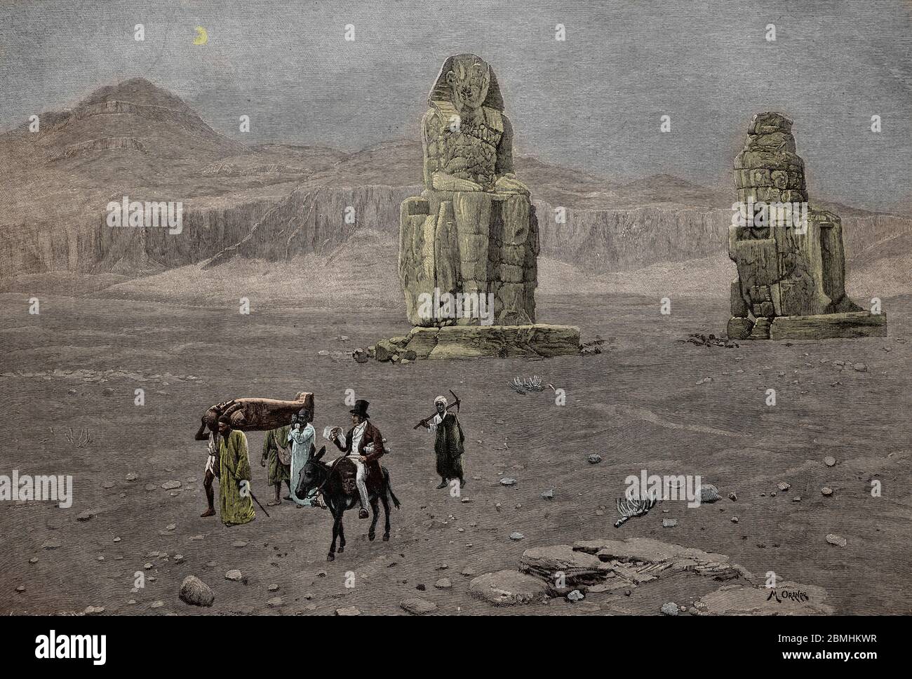 'L'archeologue egyptologue Jean Francois Champollion (1790-1832) venu faire des etudes sur le site des Colosses de Memnon, Egypte' (Französisch Archaeologi Stockfoto