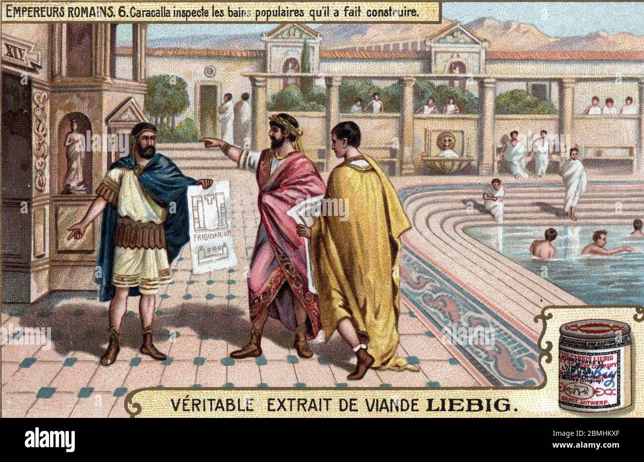Rom antik : 'L'empereur romain Caracalla (188-217) controle et inspte les bains publics (thermes) qu'il a fait construire en 216 Apres JC a Rome, Stockfoto