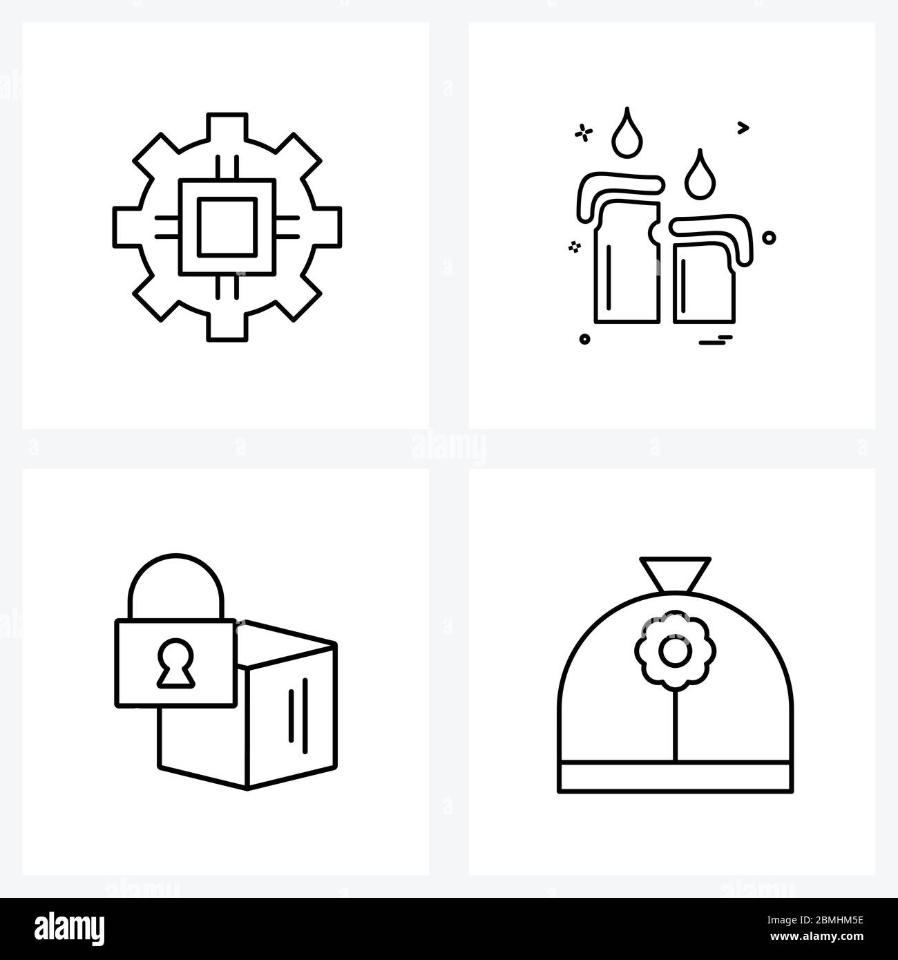 Set von 4 Universal Line Icons der Zukunft, Lieferung, Technologie, Beute, Schloss Vektor Illustration Stock Vektor