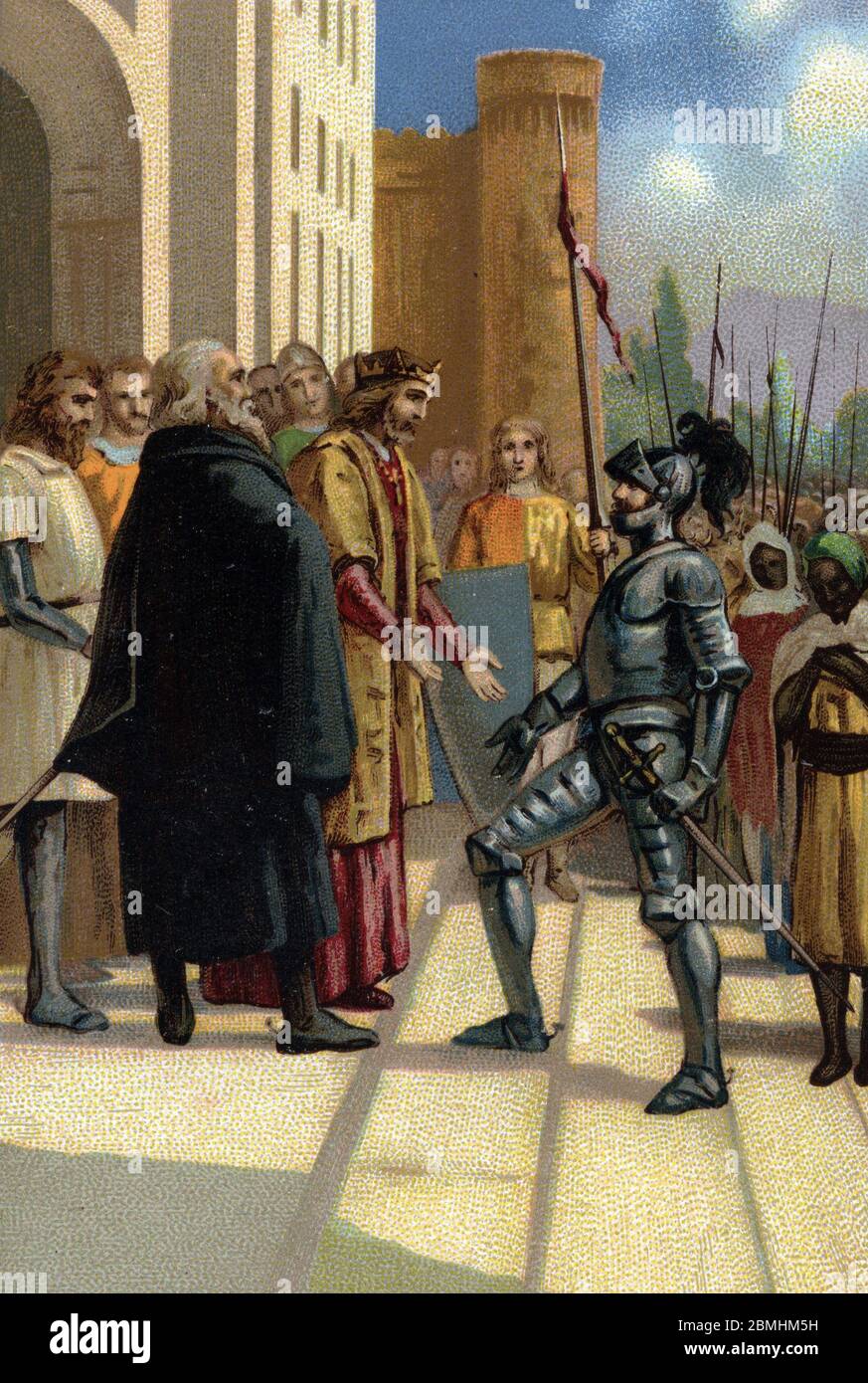 „Le roi felicite Rodrigue et le nomme Cid“ Illustration de la scene 8 de l'acte II de 'Le Cid' de Pierre Corneille (1606 - 1684) (der König gratulierte Stockfoto