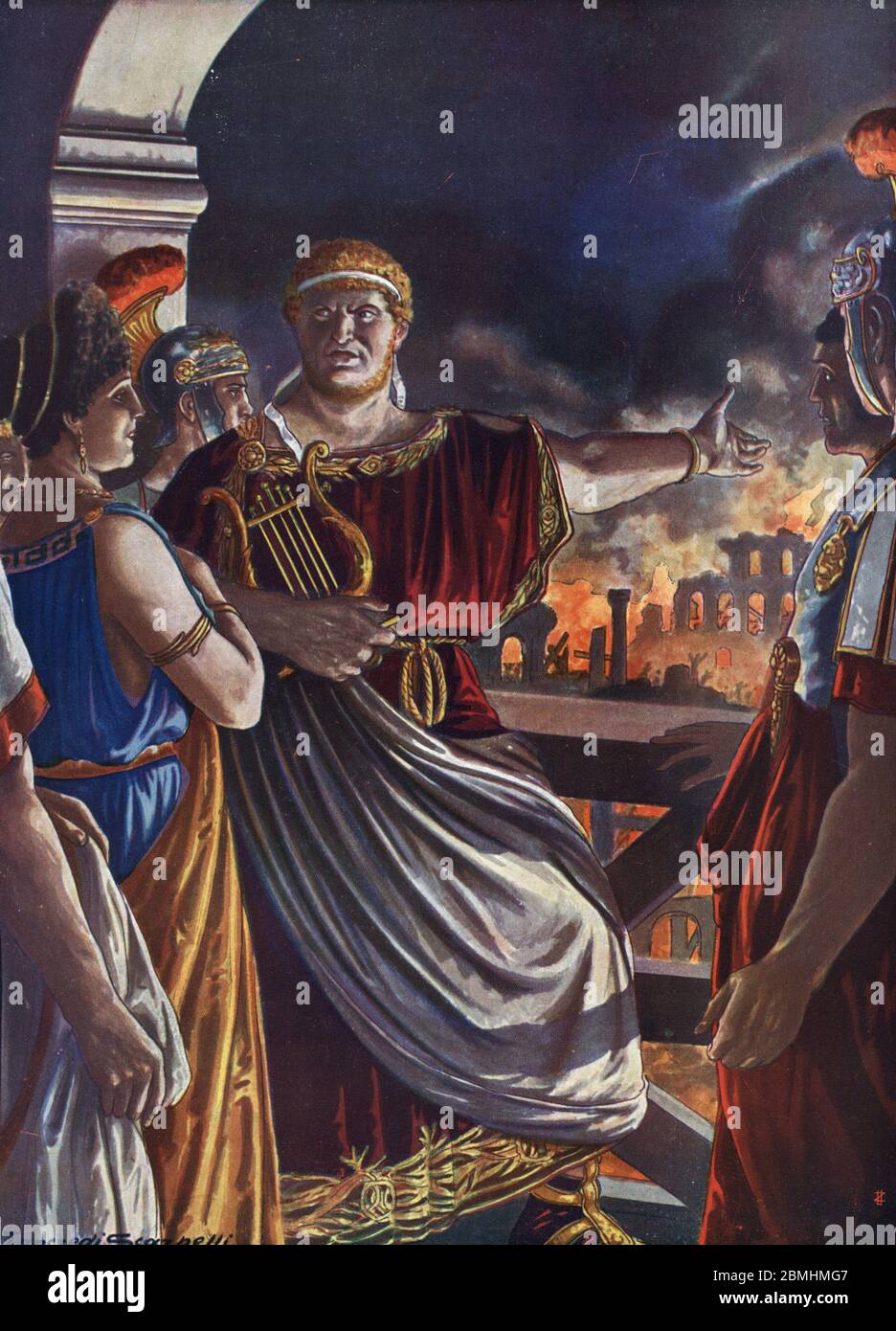 Antiquite romaine : 'L'empereur Neron contemplant l'incendie de Rome le 18 juillet 64' (Nero schaut auf das große Feuer von Rom, 18. Juli 64) - Entre le Stockfoto