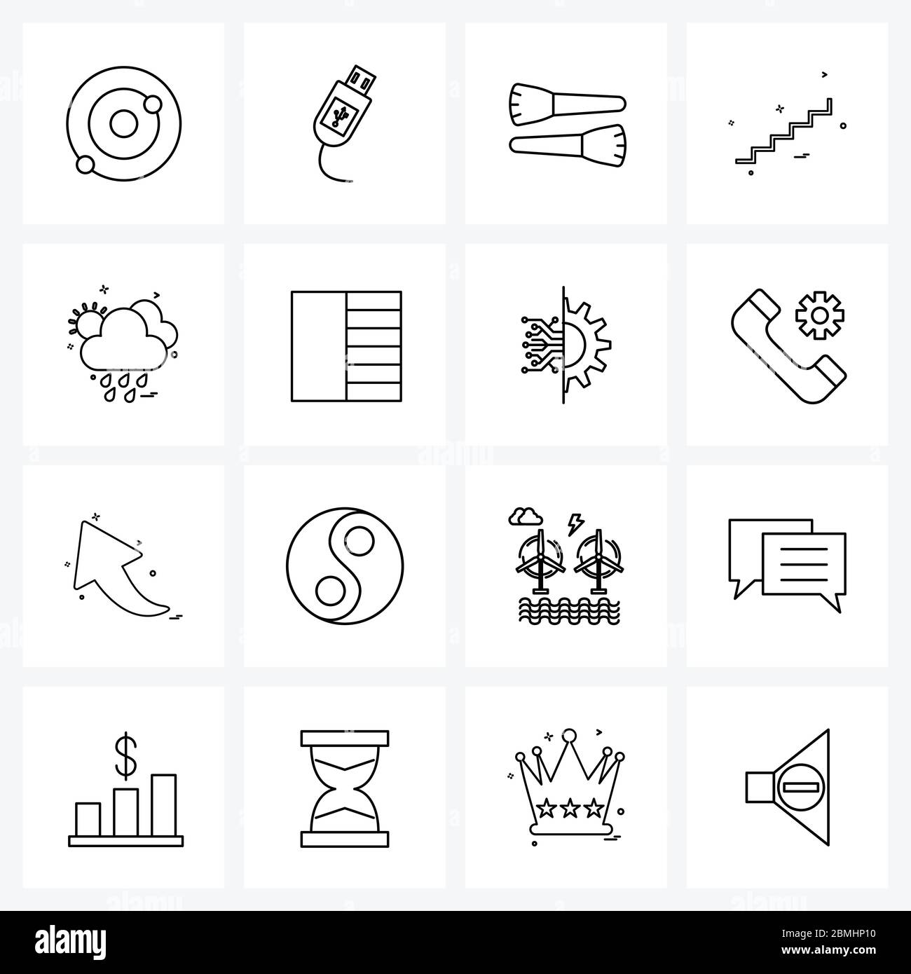 Set von 16 Modern Line Icons von Regentag, Wolke, Pinsel, Herbst, Treppen Vektor Illustration Stock Vektor