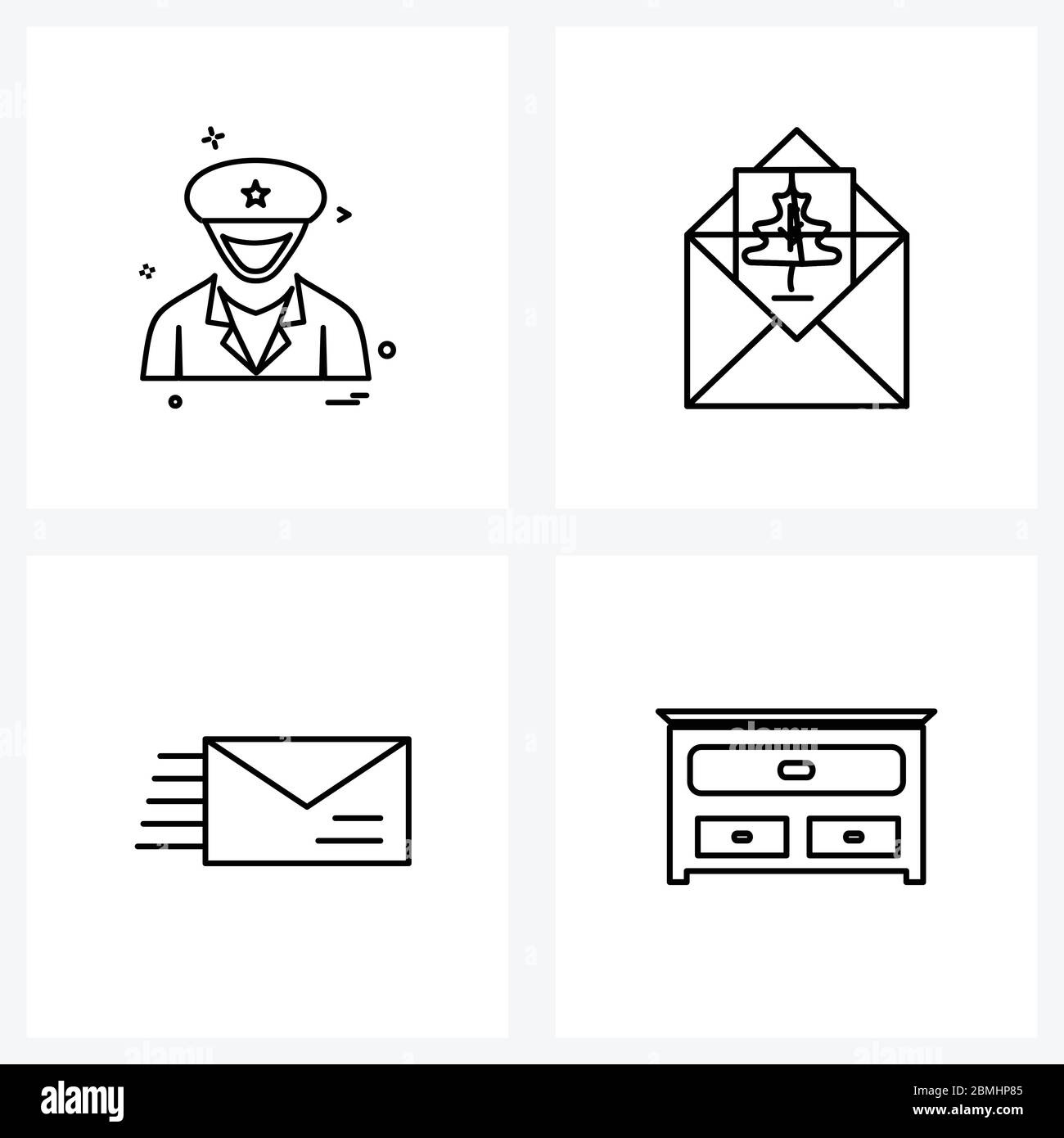 Set von 4 UI Icons und Symbole für Polizisten, Daten, Avatar, Brief, Schreibtisch Vektor Illustration Stock Vektor