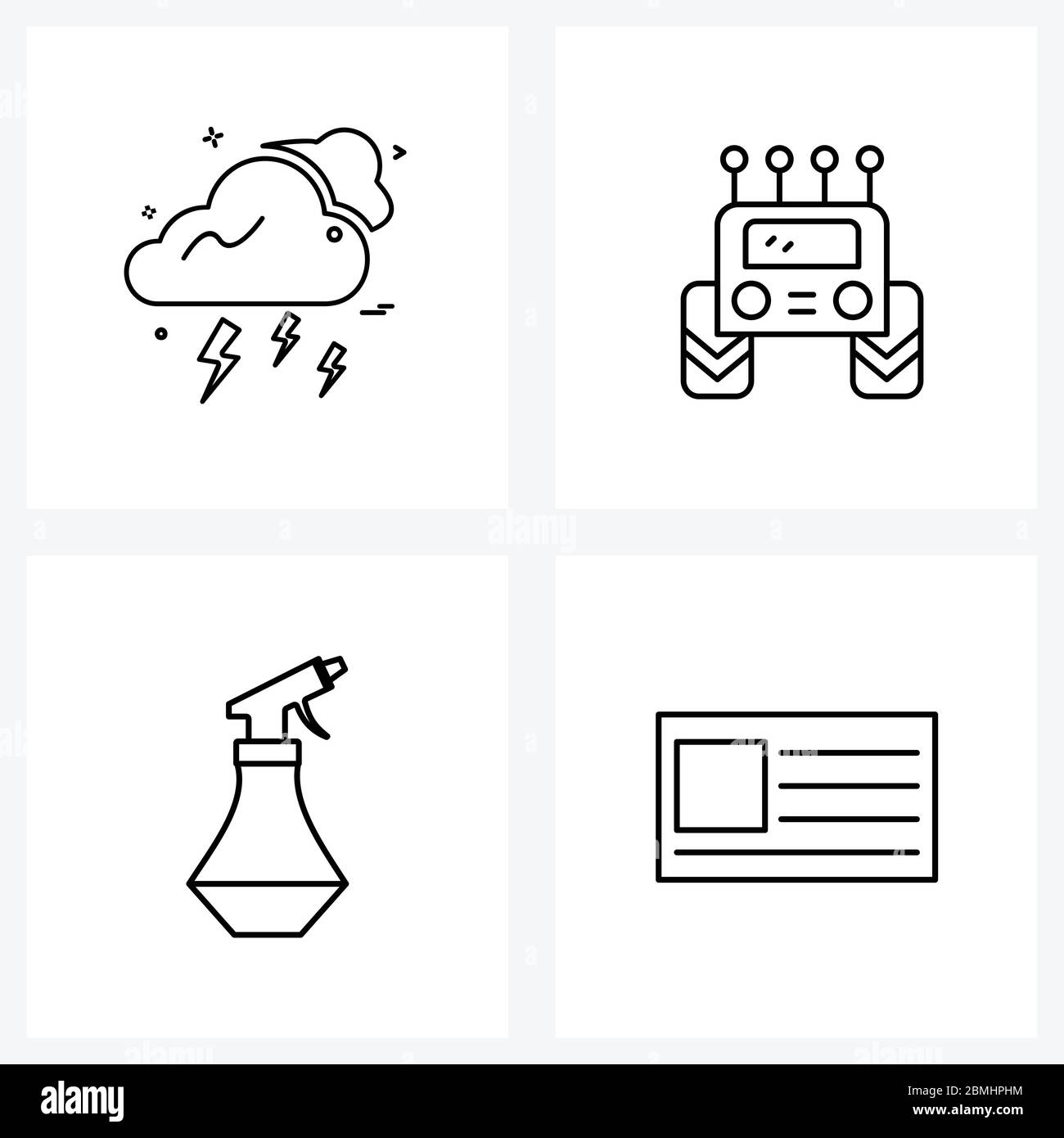 Mobile UI Line Icon Set von 4 modernen Piktogrammen von Wolke, Wasser Dusche, elektrisch, Stunt Jeep, Wasser Vektor Illustration Stock Vektor