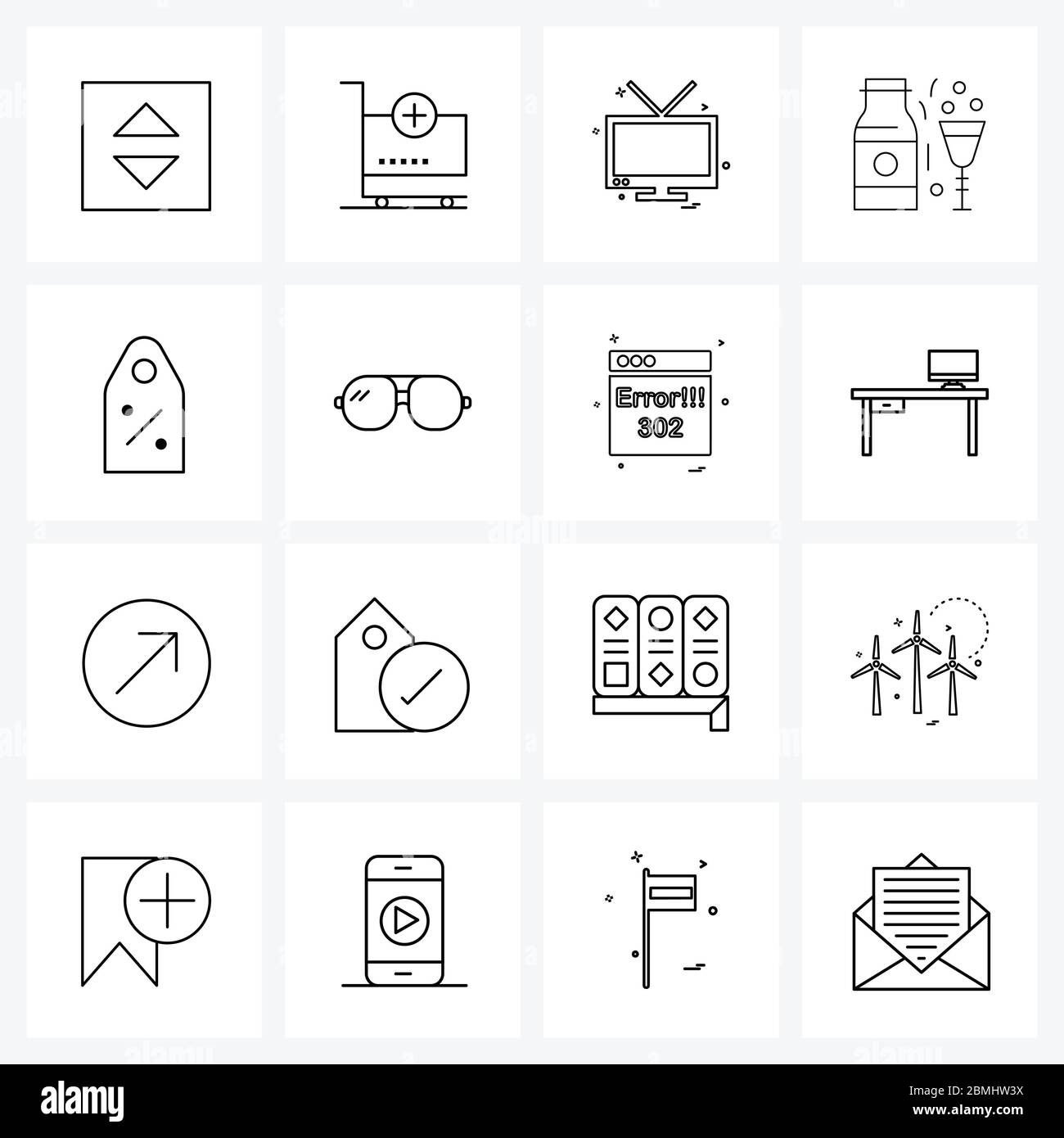 Line-Symbol-Set von 16 modernen Symbole der Tag, Preis, Fernsehen, Rabatt, Hotel Vektor Illustration Stock Vektor