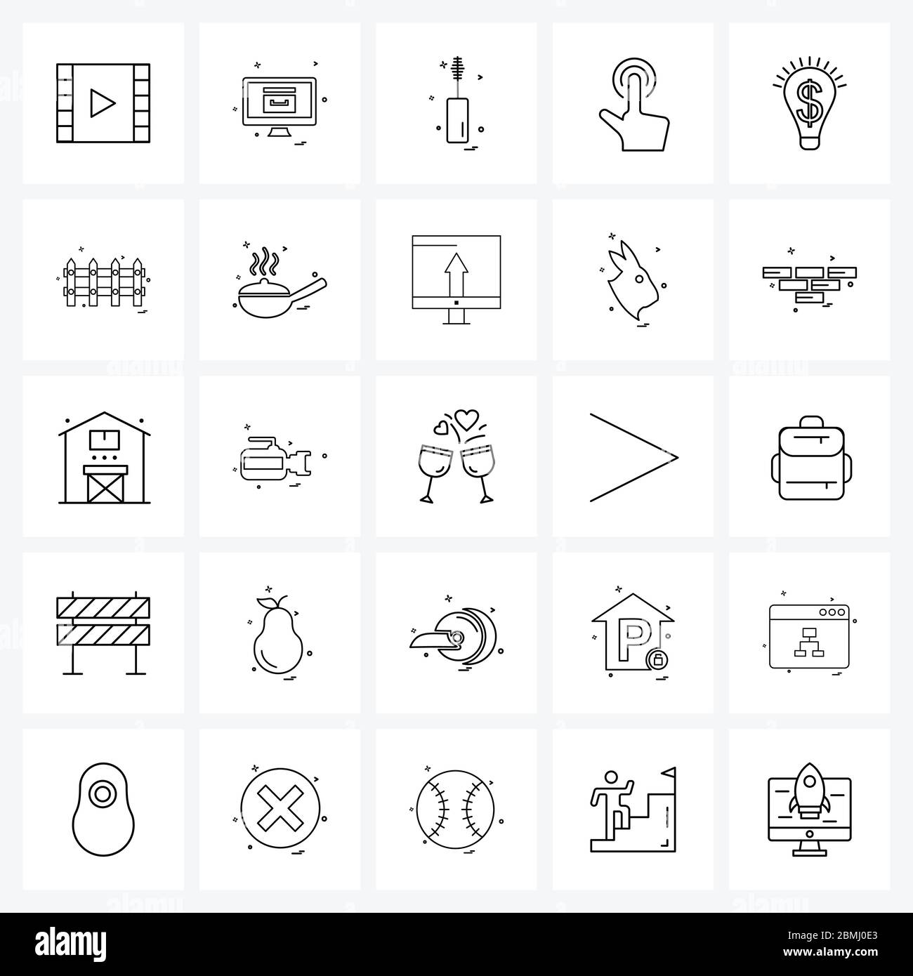 Set von 25 Simple Line Icons für Web und Print wie Geld, Idee, Make-up, Sicherheit, Panik Vektor Illustration Stock Vektor