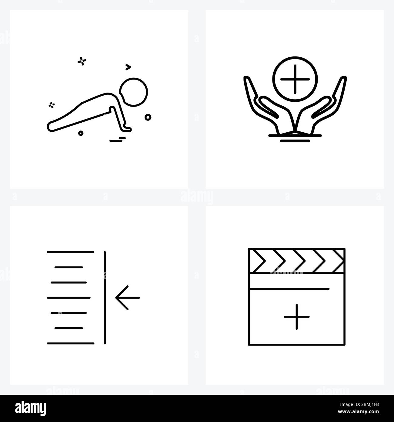 4 editierbare Vektorliniensymbole und moderne Symbole für Sport, Einzug, Gesundheitswesen, Krankenhaus, Video Vektorgrafik Stock Vektor