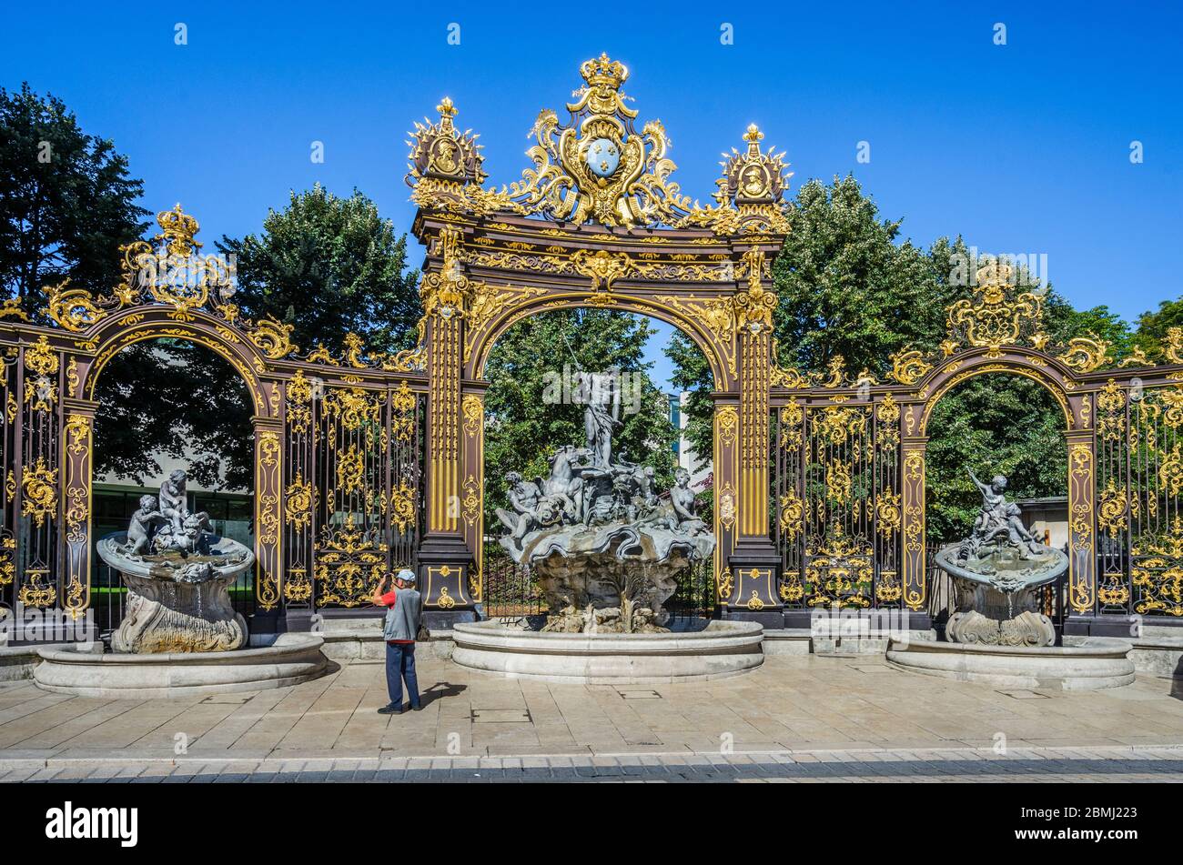 rokoko Neptunbrunnen am Place Stanislas in Nancy, Meurthe-et-Moselle, Lothringen, Frankreich Stockfoto