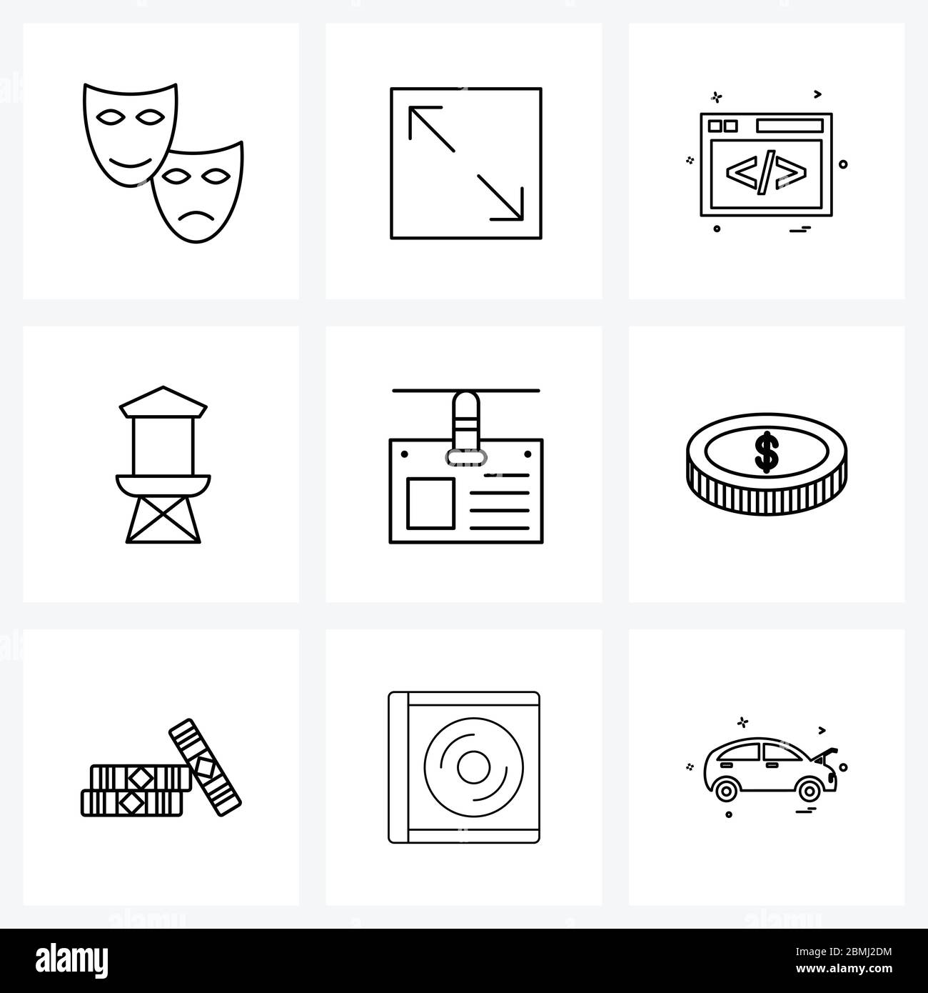 9 Universal Line Icons für Web und Mobile Farming, Tür, Umzug, Gebäude, Internet Vektor Illustration Stock Vektor