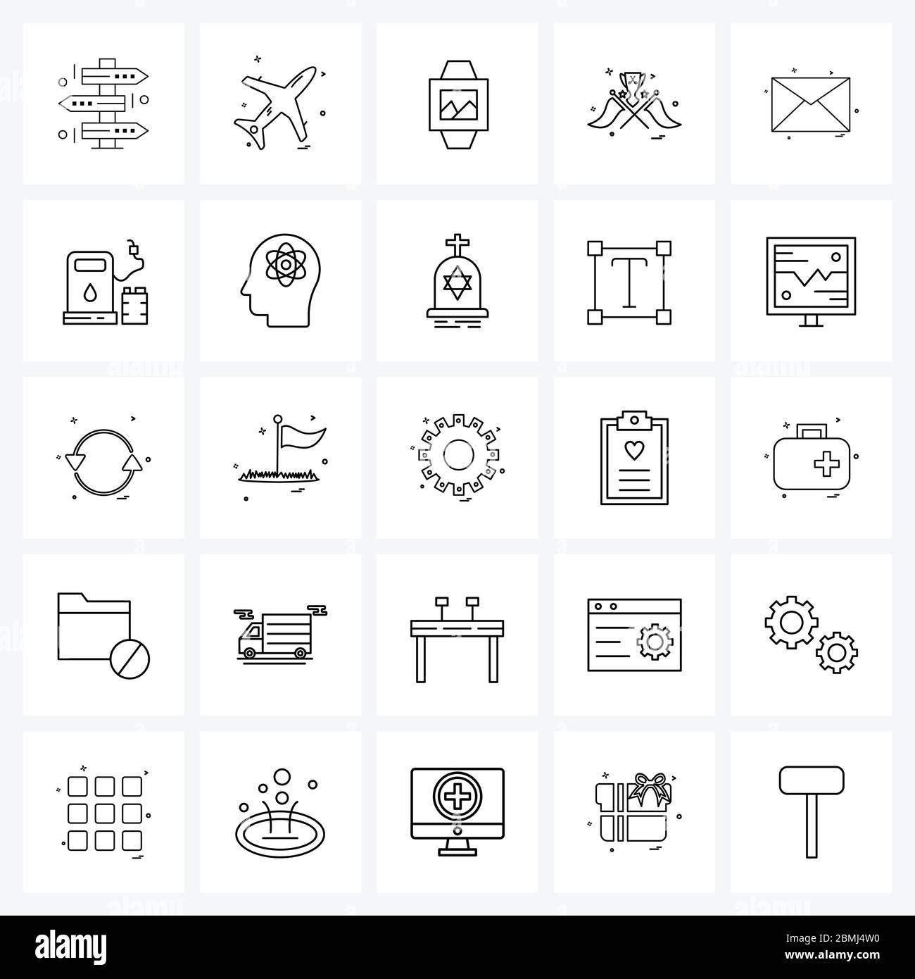 25 Universal Icons Pixel Perfect Symbole von Biodiesel, Buchstaben, Zeit, Nachricht, Trophäe Vektor Illustration Stock Vektor