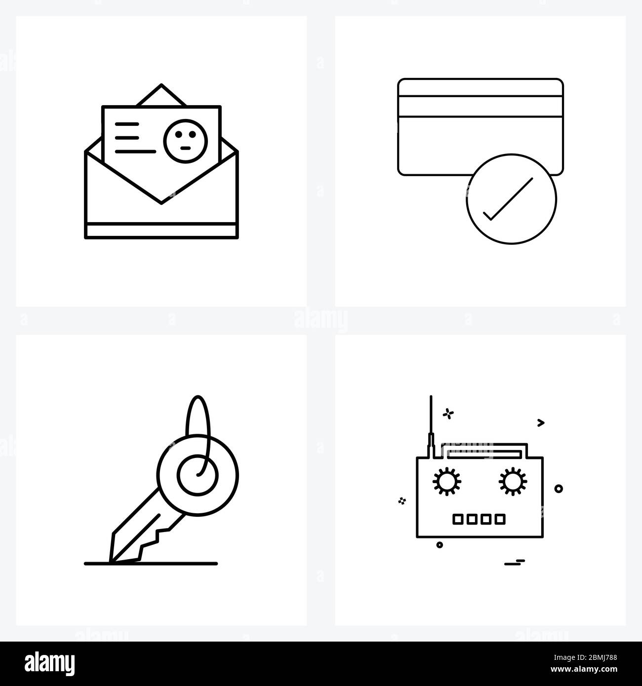 Set von 4 Universal Line Icons von E-Mail, Raum, offen, Kredit, Radio Vektor Illustration Stock Vektor