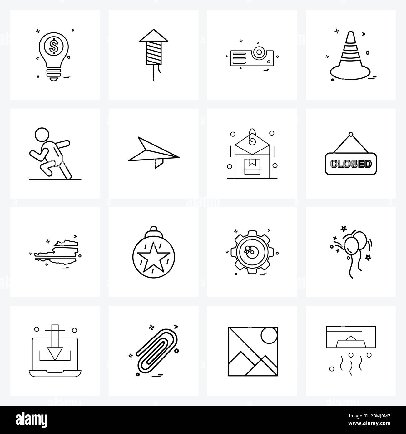 Set von 16 Modern Line Icons von Athleten, Laufen, Projektor, Gesundheit, Verkehrszeichen Vektor-Illustration Stock Vektor