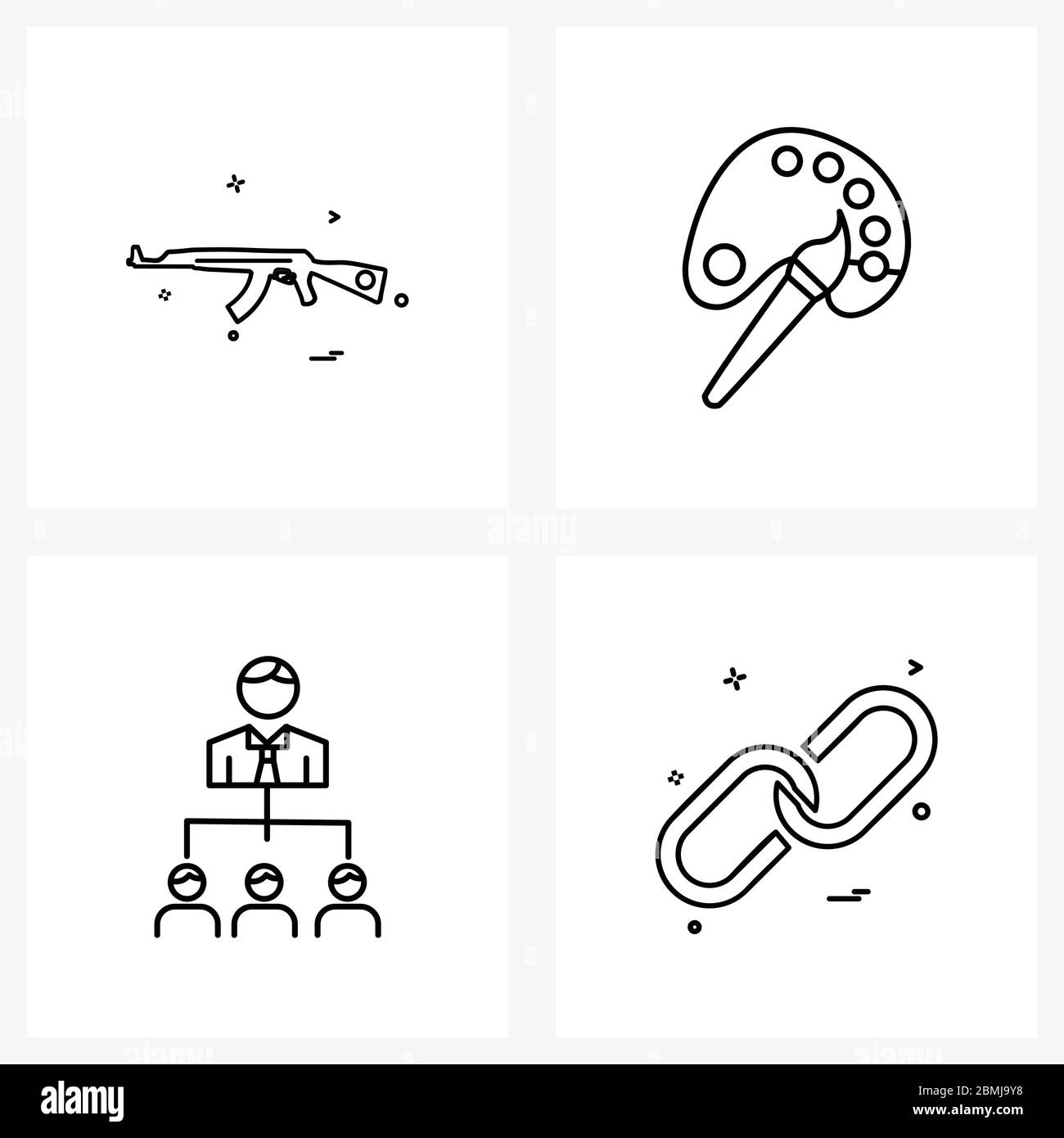 Set von 4 Simple Line Icons von Armee, Netzwerk, Gewehr, Farbtablett, Netzwerk Vektor Illustration Stock Vektor