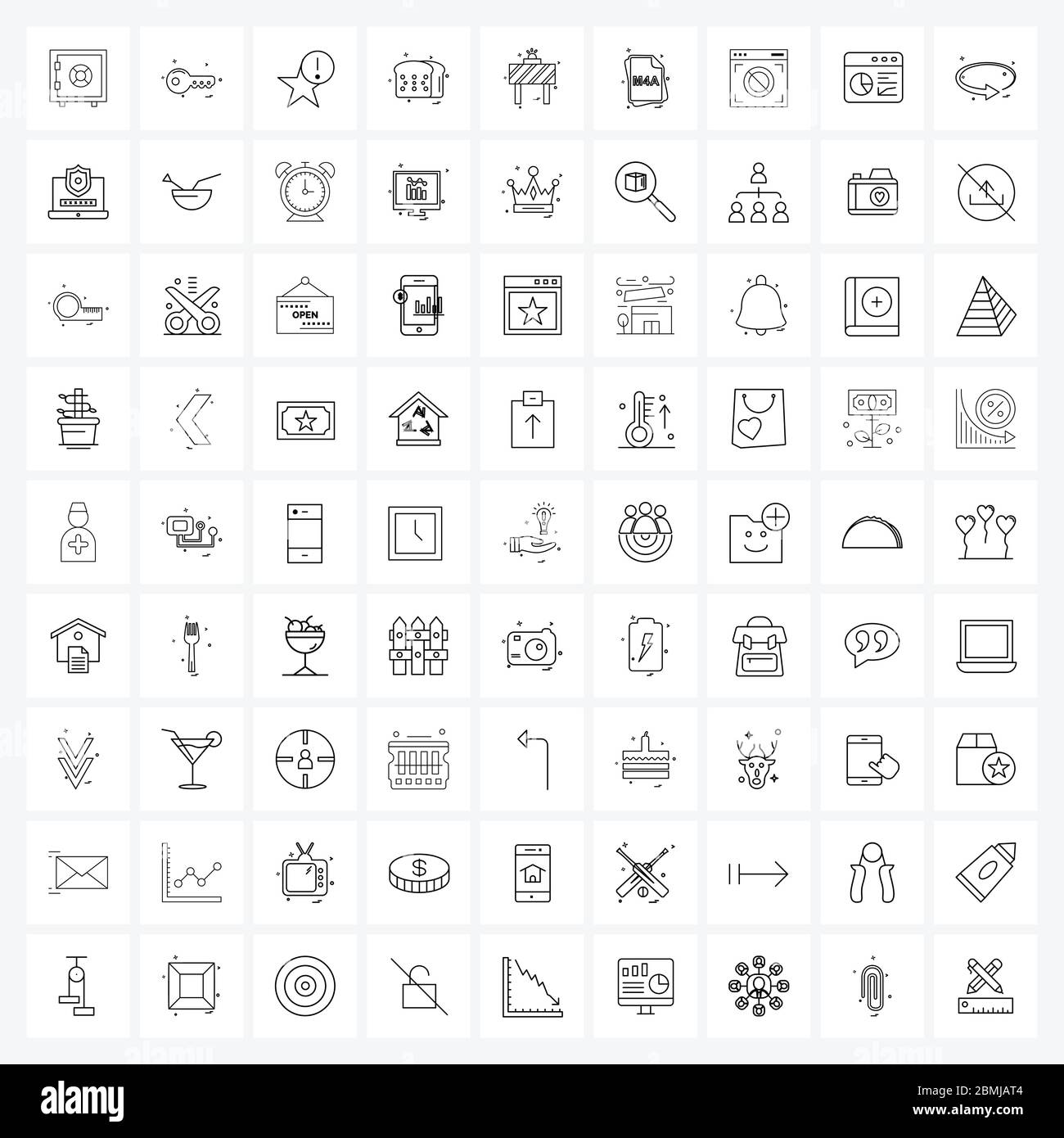 Mobile UI Line Icon Set von 81 modernen Piktogrammen von Konstruktionen, Arbeit, Stern, Brett, Brot Vektor Illustration Stock Vektor