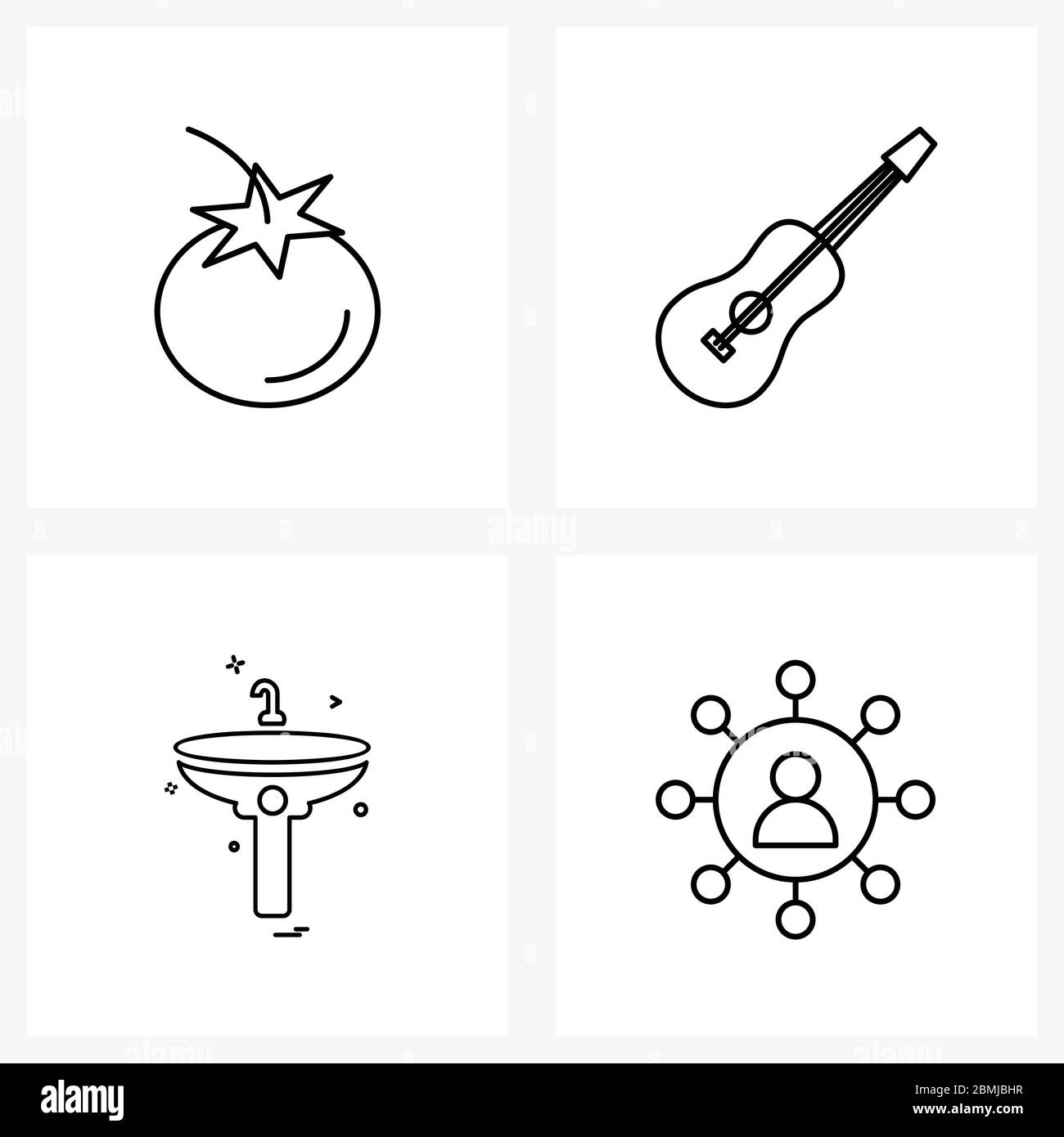 Set von 4 Universal Line Icons von Tomaten, WC, Mahlzeit, Musik, Verbindung Vektor Illustration Stock Vektor