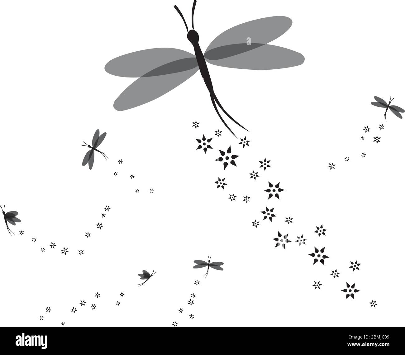 libelle Insekt Silhouette Vektor Schatten fliegen Ornament Stock Vektor