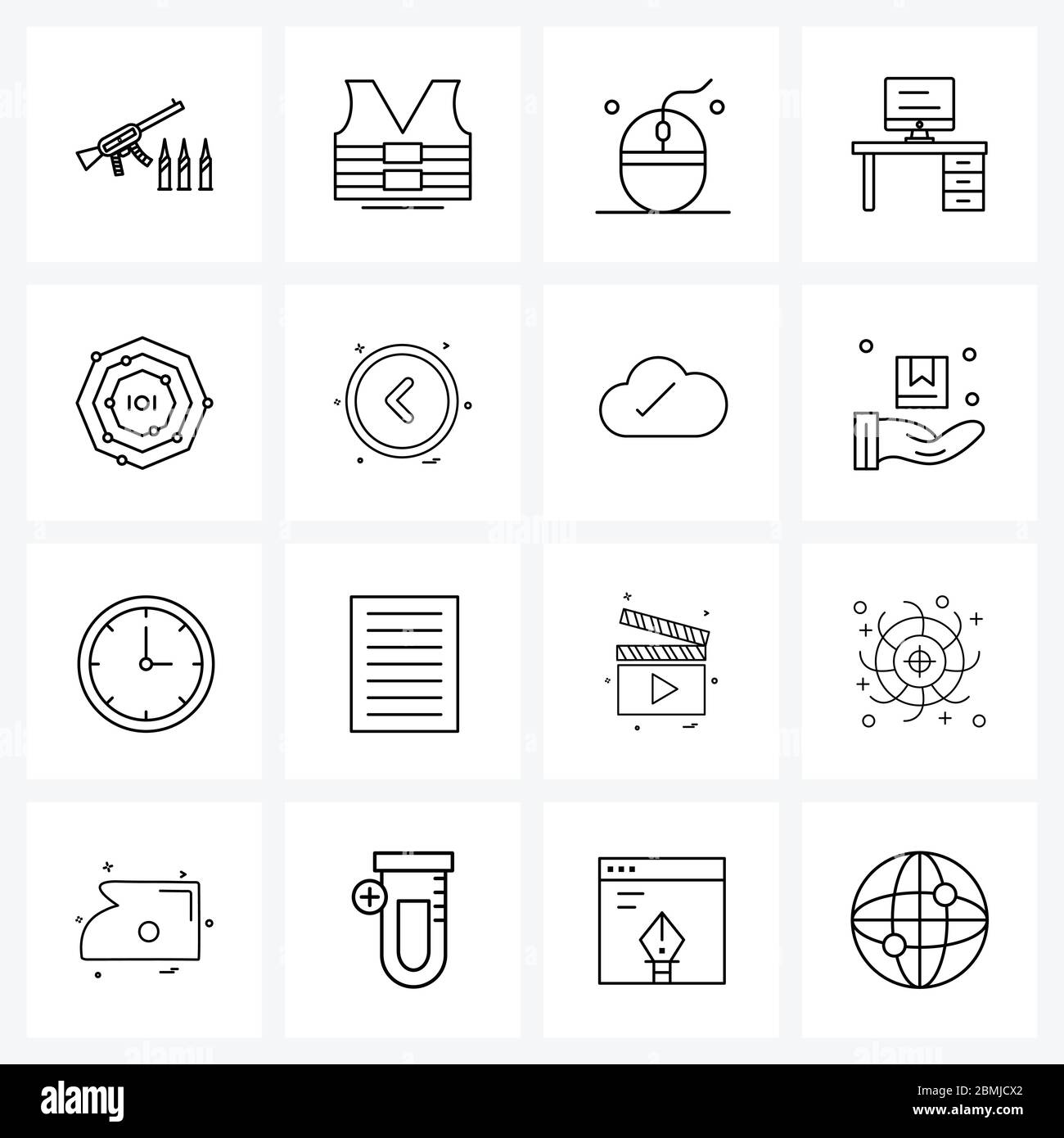 16 Interface Line Icon Set moderner Symbole auf ui, Chemie, Computer, chemische Bindung, Bürotisch Vektor Illustration Stock Vektor