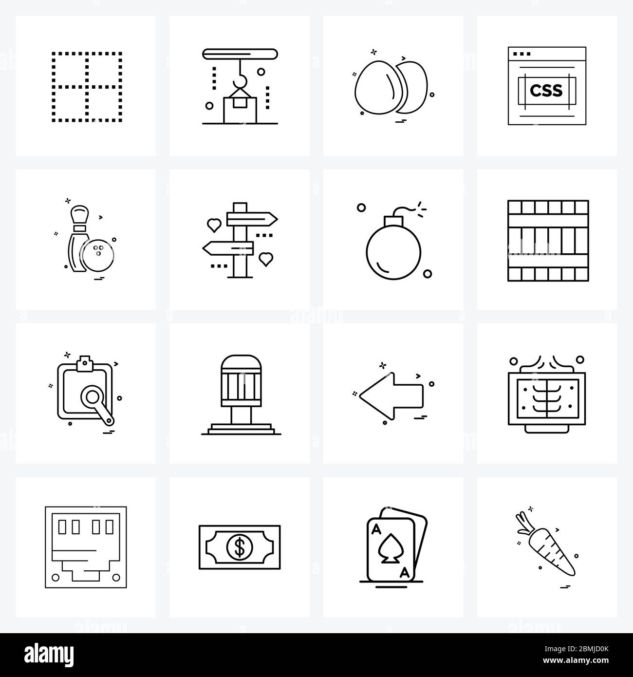 UI Set von 16 Basic Line Icons von Bowling, Fenster, Eier, Webseite, Internet Vektor Illustration Stock Vektor