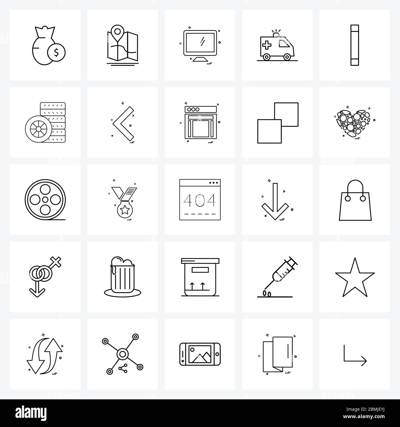 Mobile UI Line Icon Set von 25 modernen Piktogrammen von Stick, Gesundheit, Ort, Medizin, Computer Vektor Illustration Stock Vektor