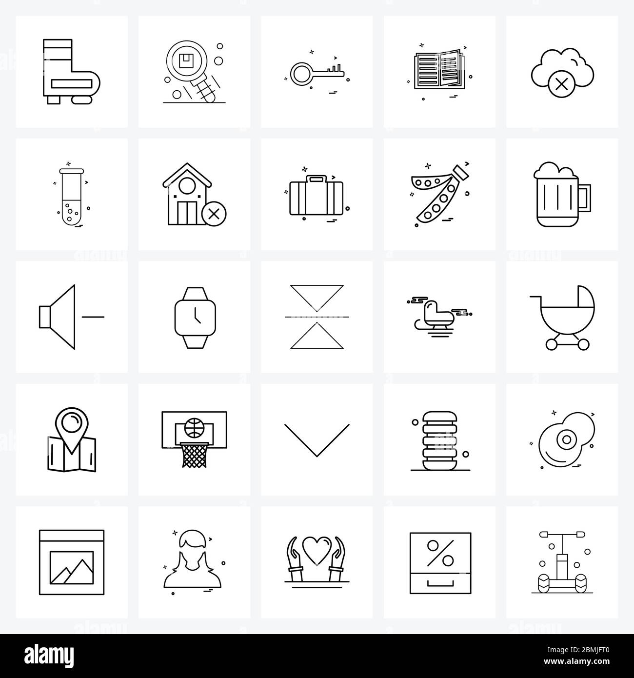 Line-Symbol-Set von 25 modernen Symbole der Datenverarbeitung, Cloud, schützen, geschlossen, Tagebuch Vektor-Illustration Stock Vektor