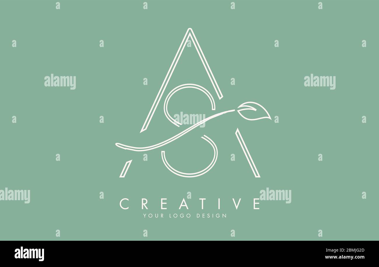 Outline Letters ALS S Logo mit einem Zweig und Blatt Design. Einfach ALS Symbol mit grünem Hintergrund. Kreative Vektor Illustration mit den Buchstaben A und S. Stock Vektor